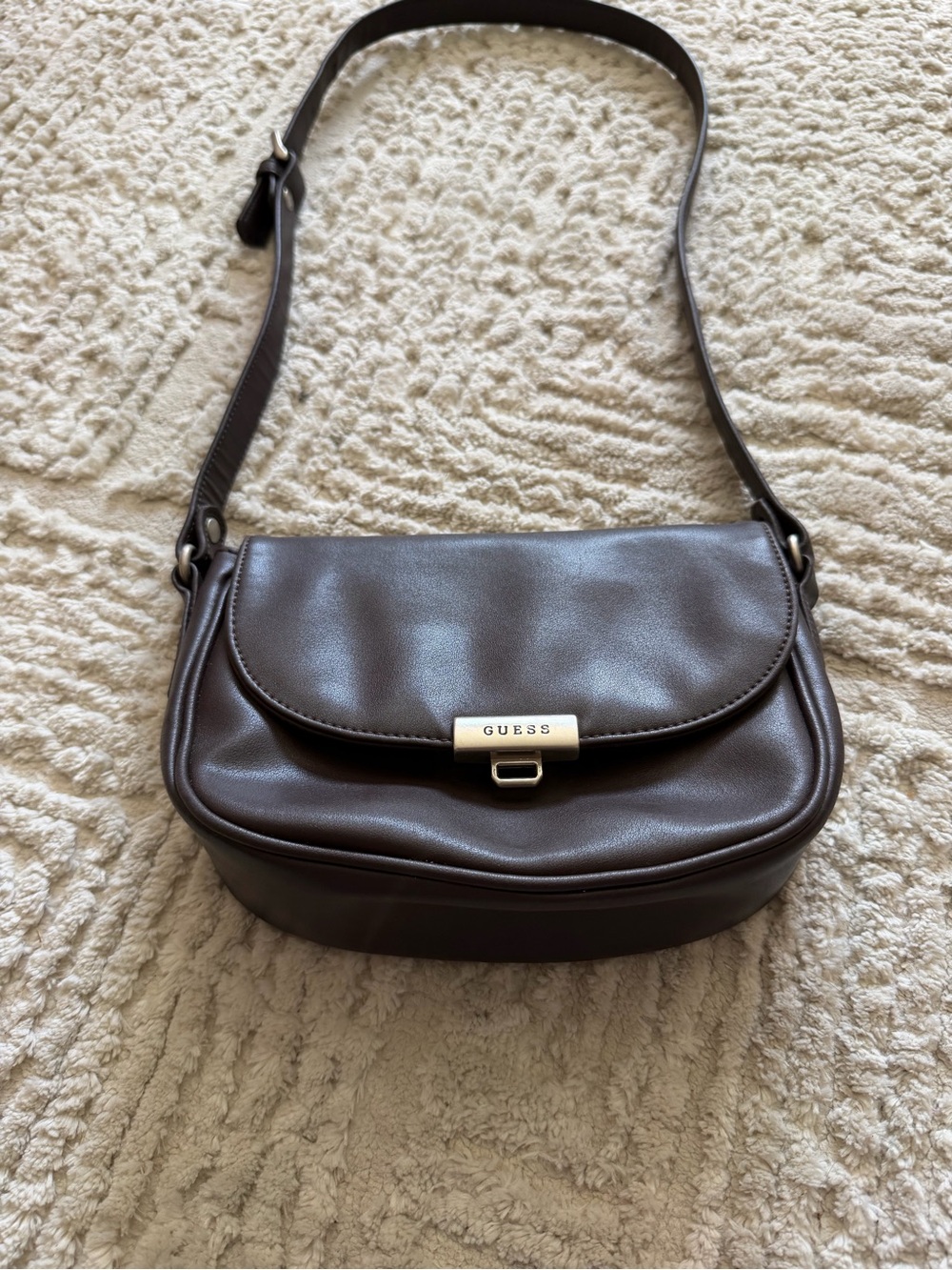 GUESS Dark Brown Leather Crossbody with Gold-Tone Logo Lock - Picture 2 of 7